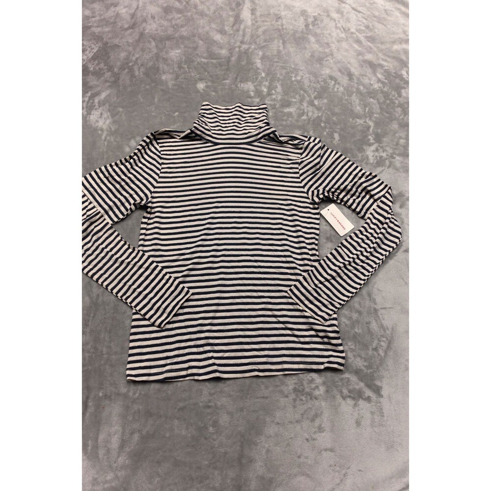 Lucky Brand Women's Large White Black Striped Turtleneck Laying Top‎ NWT